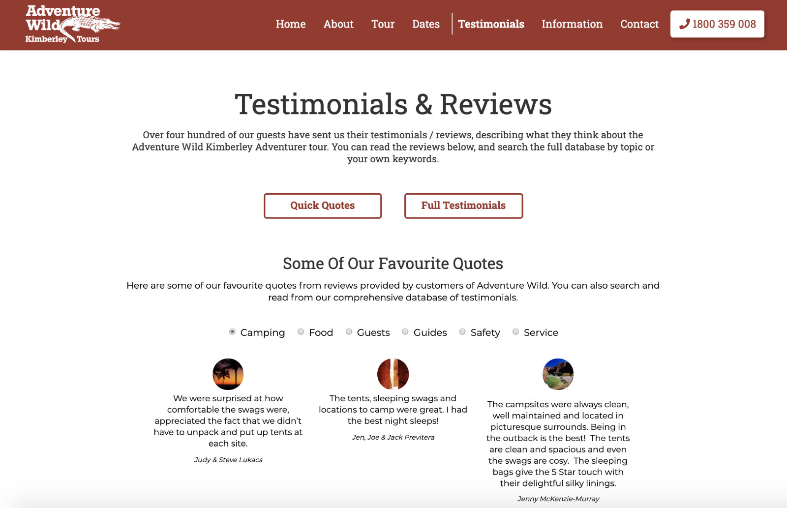 Adventure Wild Testimonial Snapshot Screenshot
