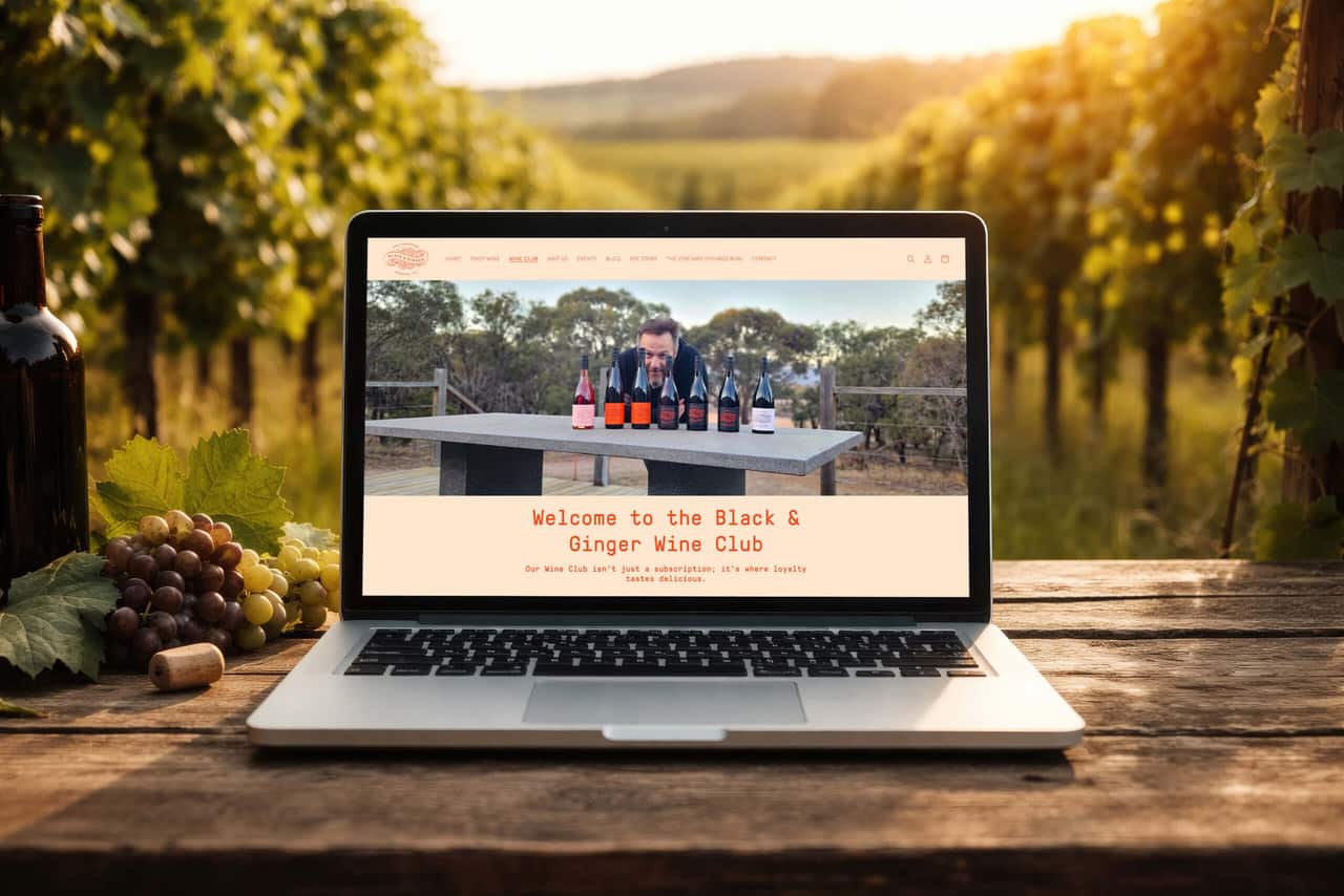 A winery's online wine club on a laptop