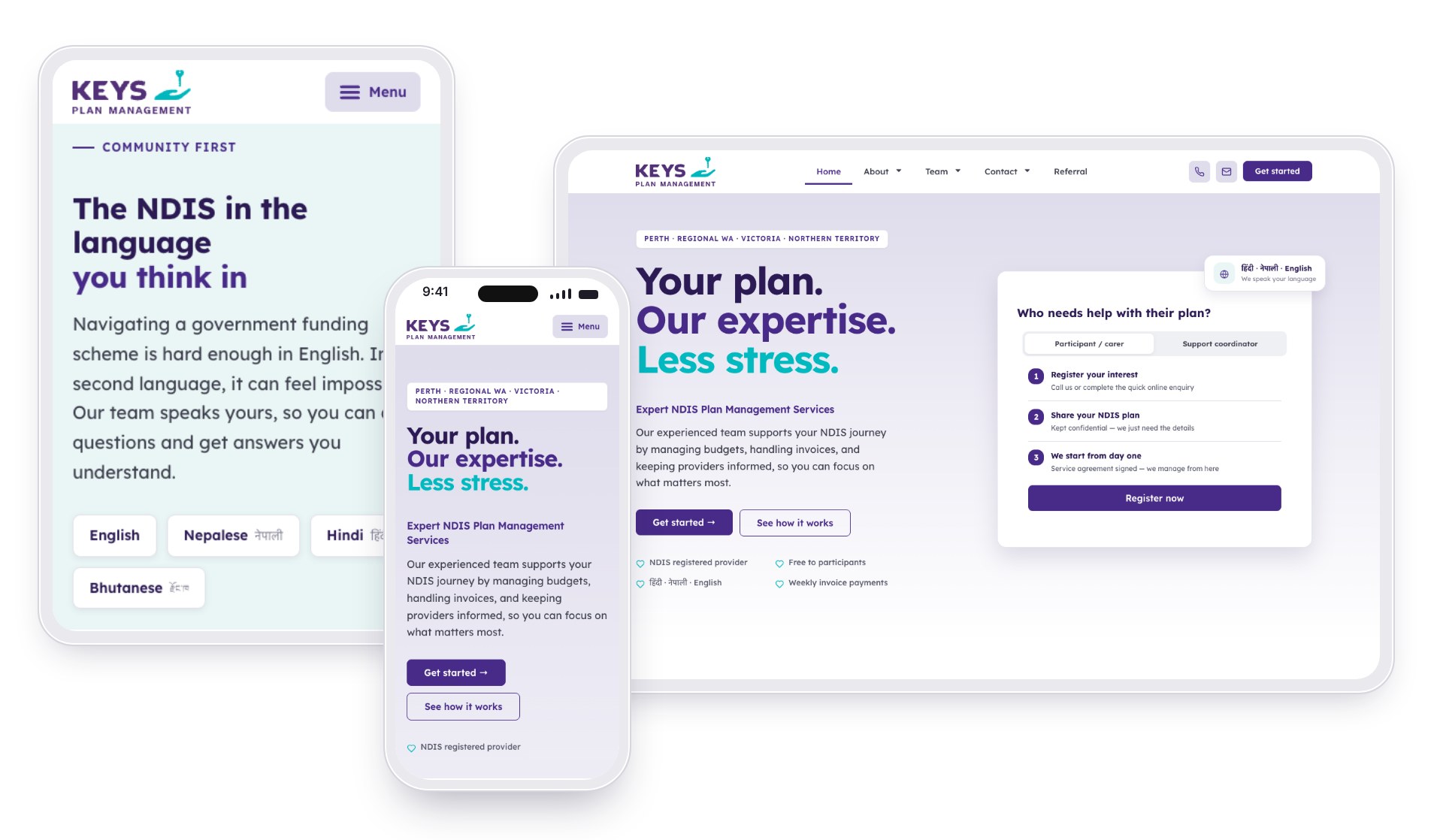 Keys Plan Management website shown on desktop, tablet and phone
