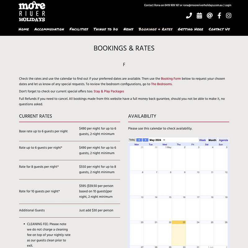 Moore River Holidays booking