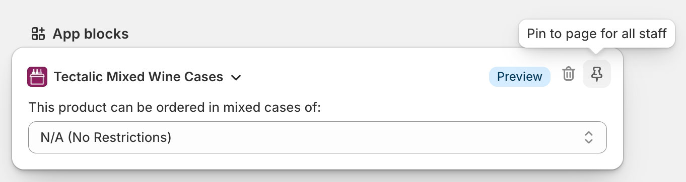 The app block added to the product details screen