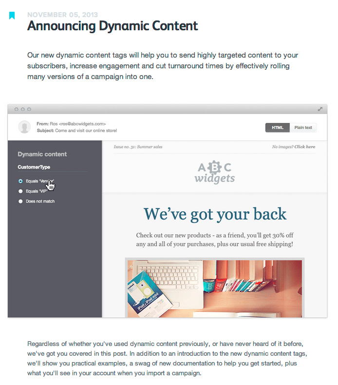 Campaign Monitor's Dynamic Content Announcement
