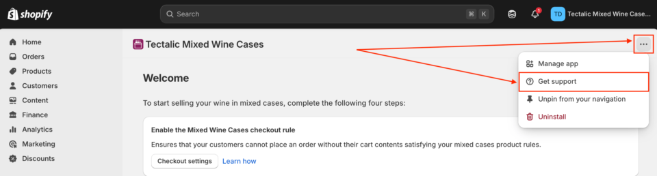 The in-app Get Support button